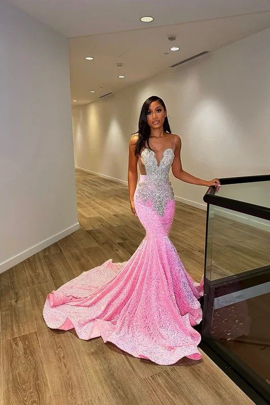 Luxuriöses Meerjungfrauen-Abendkleid aus Tüll mit Schulterträgern N1508
