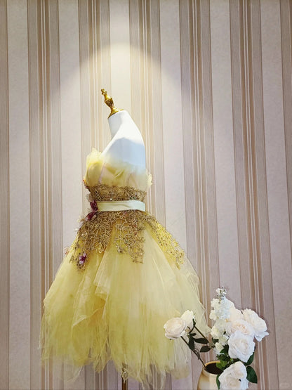 Mignonne Robe de Bal Courte en Tulle Jaune sans Bretelles, Robe de Soirée Cocktail, Robe de Rentrée N4195