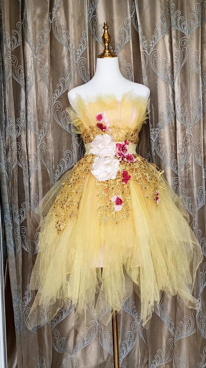 Mignonne Robe de Bal Courte en Tulle Jaune sans Bretelles, Robe de Soirée Cocktail, Robe de Rentrée N4195