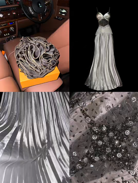 Elegant Mermaid Spaghetti Straps Satin Gray With Beading Prom Dresses Formal Outfits Evening Night Dress RB8246