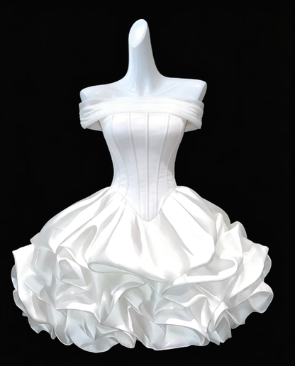 Charming Ball Gown Off The Shoulder White Mini University Ideas Homecoming Dress Inspo Short 18th Birthday Dresses Senior Graduation Outfits RB7164