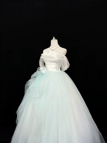 White Sweet 16 Dresses Long Ball Gown Off Shoulder Tulle Formal Sweet Sixteen Birthday Gown RC0236