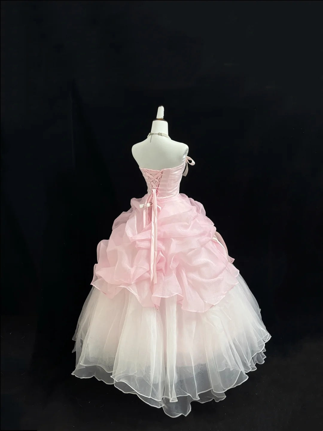 Sweet 15 Quinceanera Dress Ball Gown Strapless Pink With Ruffled Tiered 15th Birthday Gown RC0233
