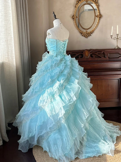 Robe de bal mignonne bustier bleu clair avec couches superposées robes de 16 ans longues 15 Vestidos De Fiesta N2268