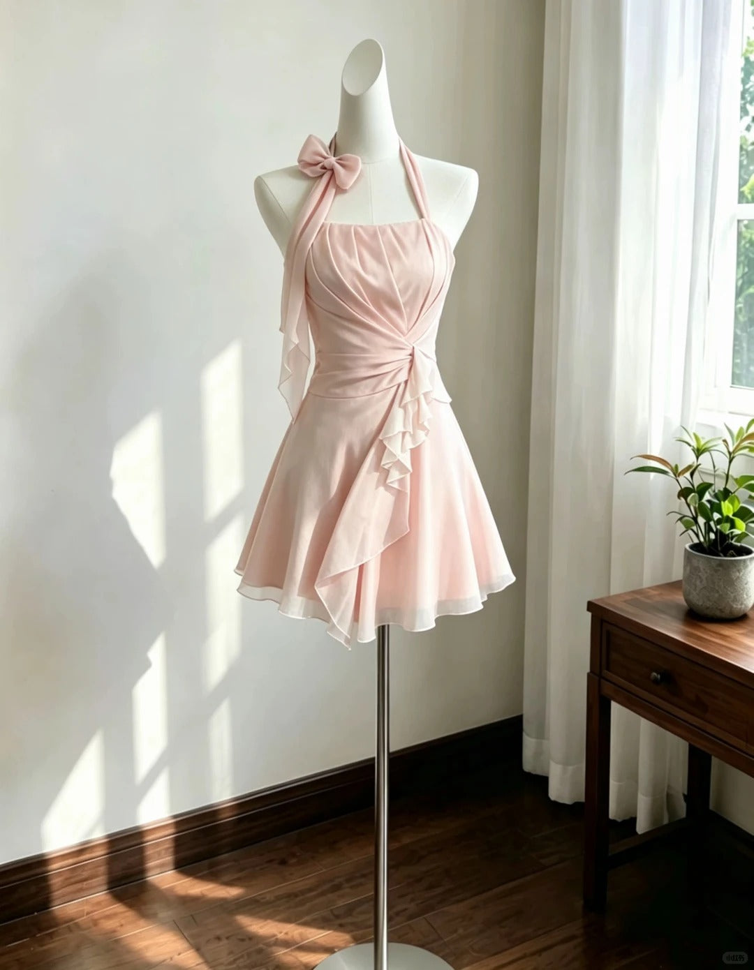 Cute A line Halter Chiffon Pink With Bow Graduation Dresses Inspo Senior Homecoming Outfits RB4716