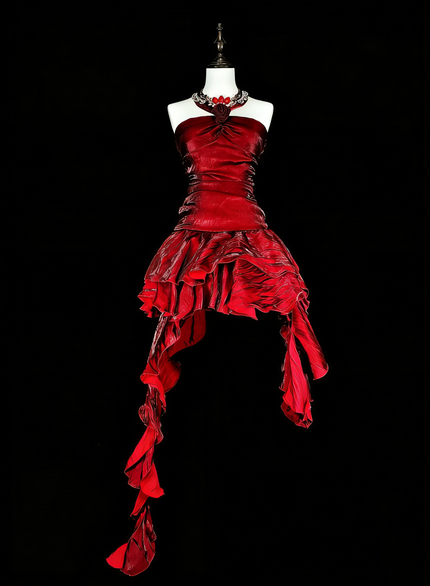 Robe de bal vintage bordeaux à dos nu et ourlet asymétrique, ornée de perles, longue, idéale pour les soirées et les fêtes (N1826)