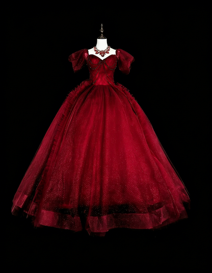 Robes de bal vintage pour le bal sans bretelles, tulle rouge bordeaux, années 2000, longue robe de soirée N2379