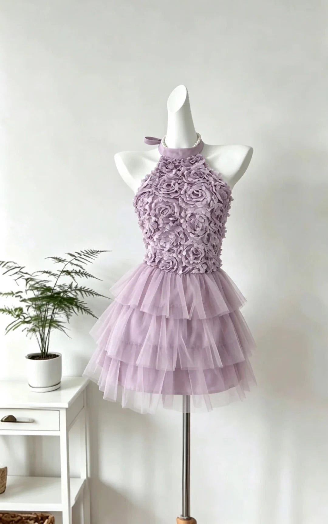 Elegant A Line High Neck Lilac Tulle With Flowers Mini Short Cocktail Gown Homecoming Dresses Ideas Hoco Outfit RB4920
