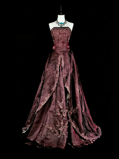 Vintage-Abendkleider im Stil der 1950er Jahre: Elegantes, trägerloses, langes, braunes Ballkleid – Inspiration für formelle Anlässe (N1994)