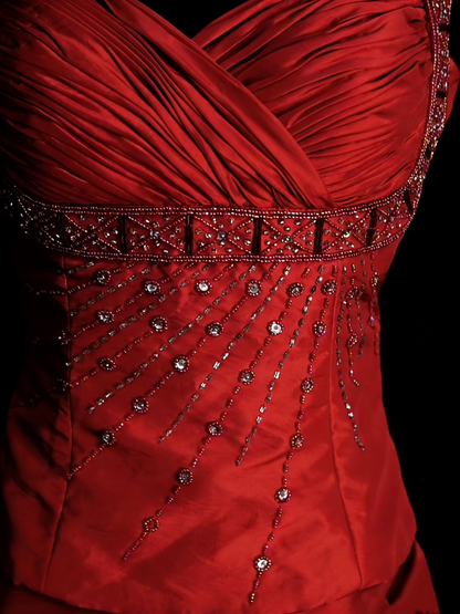 Robe de bal longue rouge satinée à décolleté cœur, style sirène, élégante, pour lycéennes, N1250