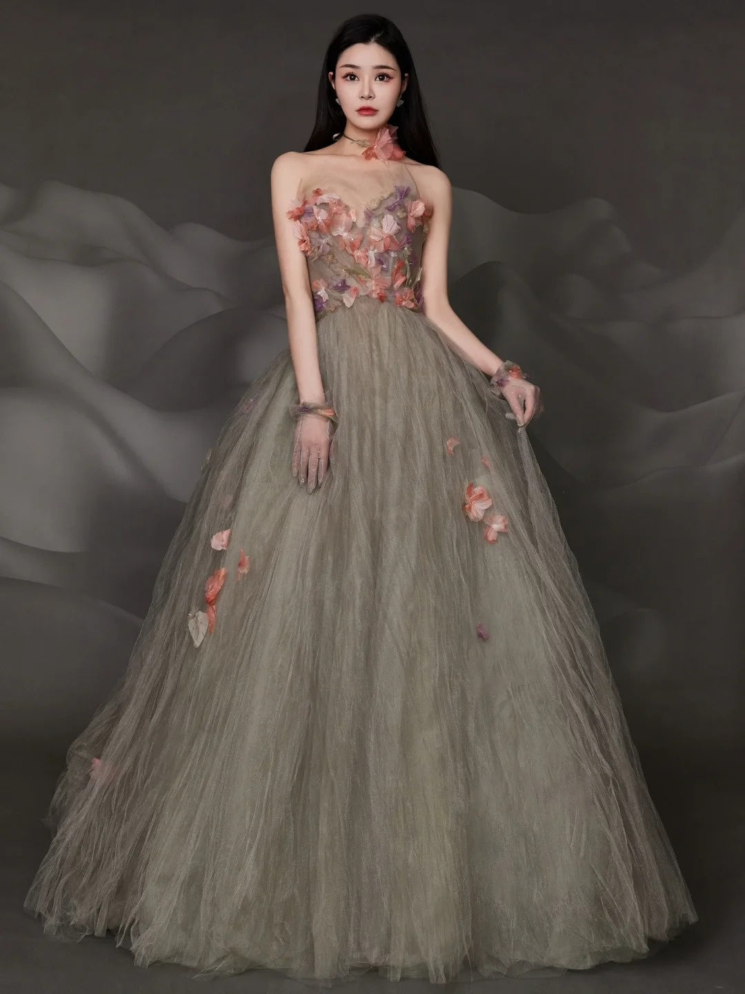 Robe de bal charmante sans bretelles en tulle, longue robe de soirée formelle N275