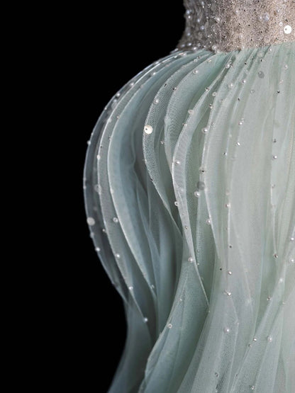 Sparkly A line Sweetheart Mint Green Sequins Long Prom Dress Fashion Aesthetic High School Formal Dresses Party Outfits Prom Gown AB2230