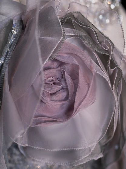 Robe de soirée longue de bal de princesse sirène grise à sequins et fente, décolleté cœur, N743