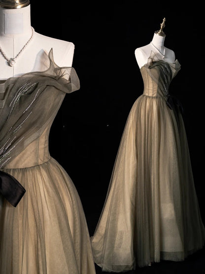 Robe de bal chic sans bretelles en tulle, robe de soirée longue pour lycéennes, N1263