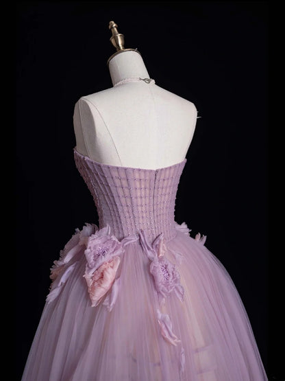 Robe de bal modeste sans bretelles en tulle lilas, longue robe de soirée formelle, robe de bal de fin d'année N747