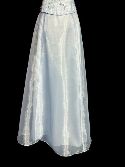 Beautiful Prom Dresses A line Strapless Light Sky Blue Satin Long Evening Outfits N3437