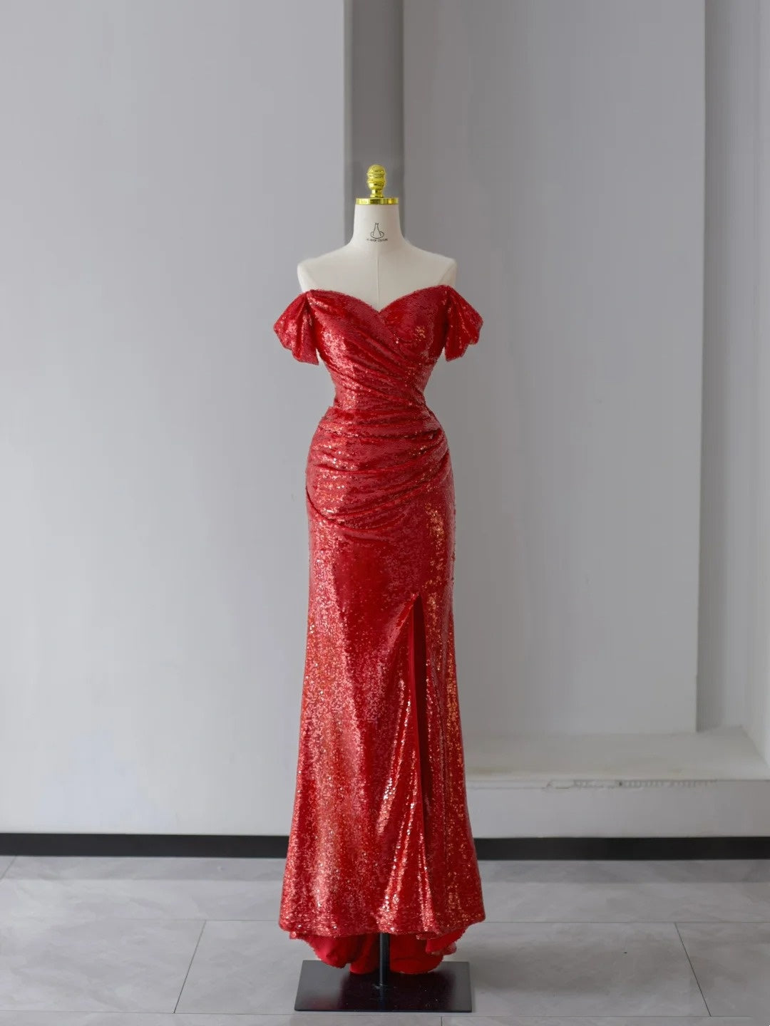 Robes de bal sirène à paillettes, épaules dénudées, rouges, à sequins, avec volants, longue robe de soirée N2945