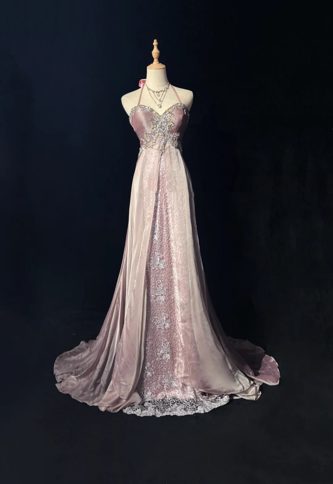 Robes de bal vintage esthétiques en mousseline de soie rose clair, coupe trapèze, dos nu, perles, robe de soirée longue N3034