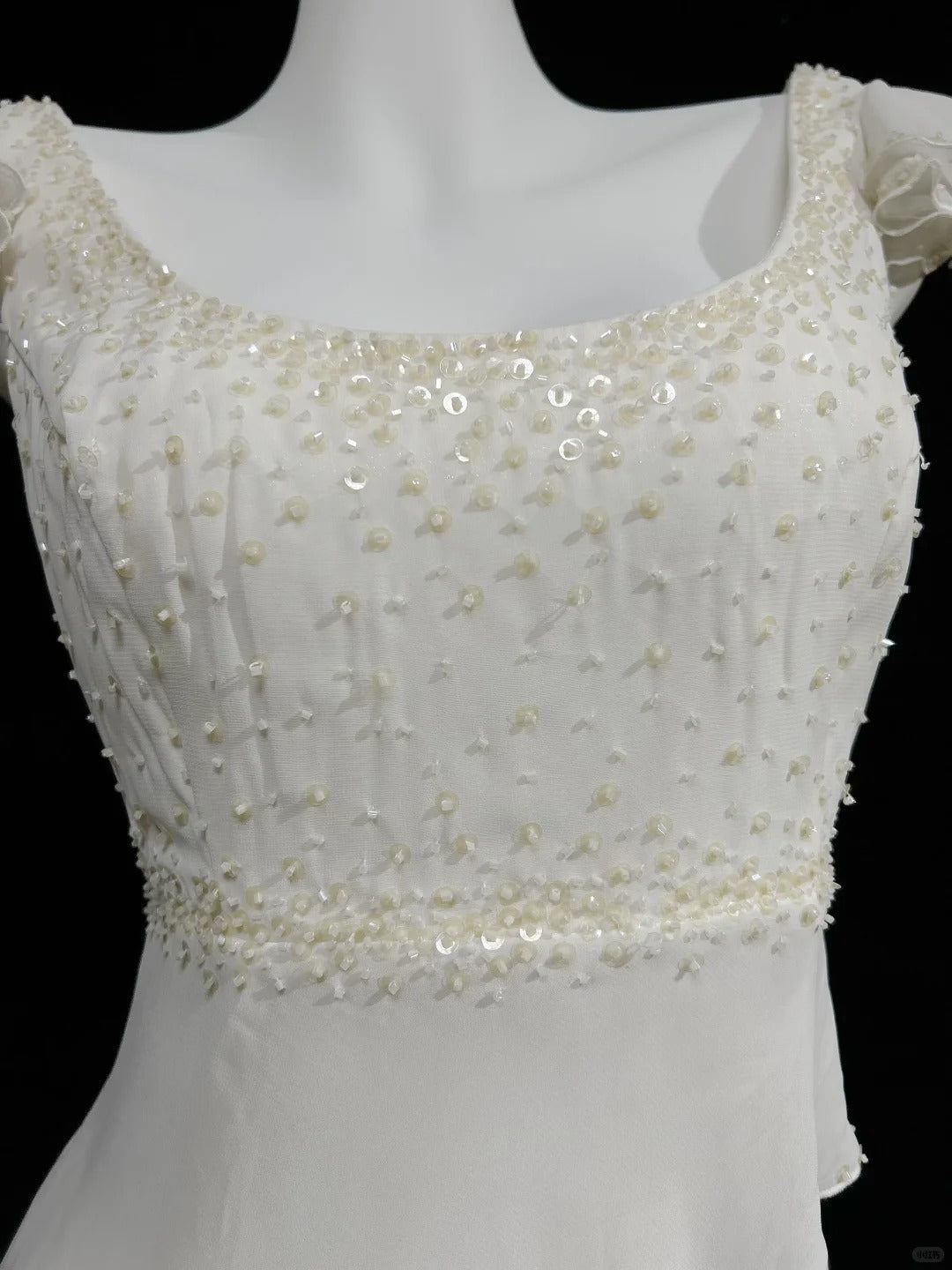 Cute A Line Square Neck White Chiffon With Beads Prom Dresses Formal Outfits RB3939