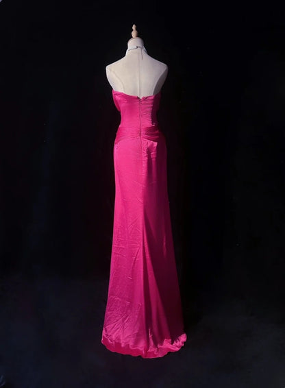 Hot Pink Prom Dress Inspo Mermaid Sweetheart Satin With Beading 18th Birthday Outfits Formal Party Gown RC0121