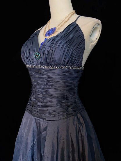 Zeitlose Ballkleider Trägerlos Marineblau Taft mit Perlenumhang Abendgarderobe N3287