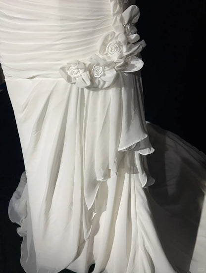 Vintage 90s Wedding Dresses Mermaid Sweetheart Chiffon White Beading Summer Garden Long Bridal Gown N3827