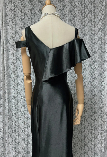 Vintage Prom Dresses Mermaid Spaghetti Strap Black Tie Dress Sleeveless 1990s Long Formal Evening Gown N2637