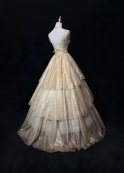 Robes de bal vintage esthétiques, robes de soirée rétro des années 80, robes de soirée longues à sequins couleur champagne, tenues de soirée N2326