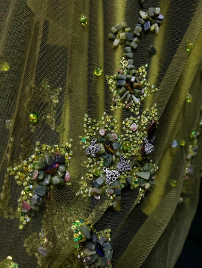 Robe de bal longue en satin vert olive à fines bretelles, style sirène vintage des années 2000 N2575