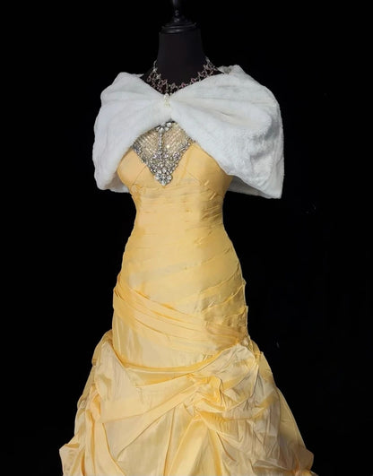 Robes de bal élégantes Robe de soirée en taffetas jaune à fines bretelles avec plis, longue robe de cérémonie N2918