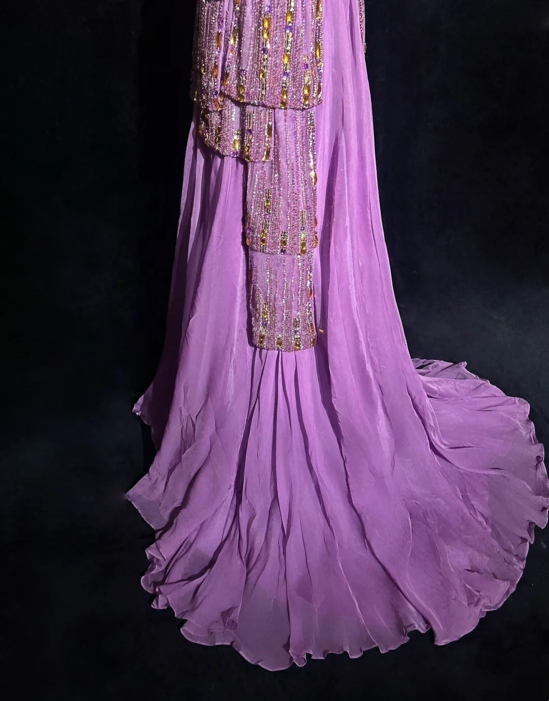 Inspiration Robes de bal vintage, ligne A, une épaule, mousseline lilas, années 1990, avec perles, robes de soirée N3324
