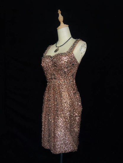 Idées de robes d'anniversaire à sequins à bretelles fourreau sexy pour femmes, longueur genou, tenues de retour à la maison N3461