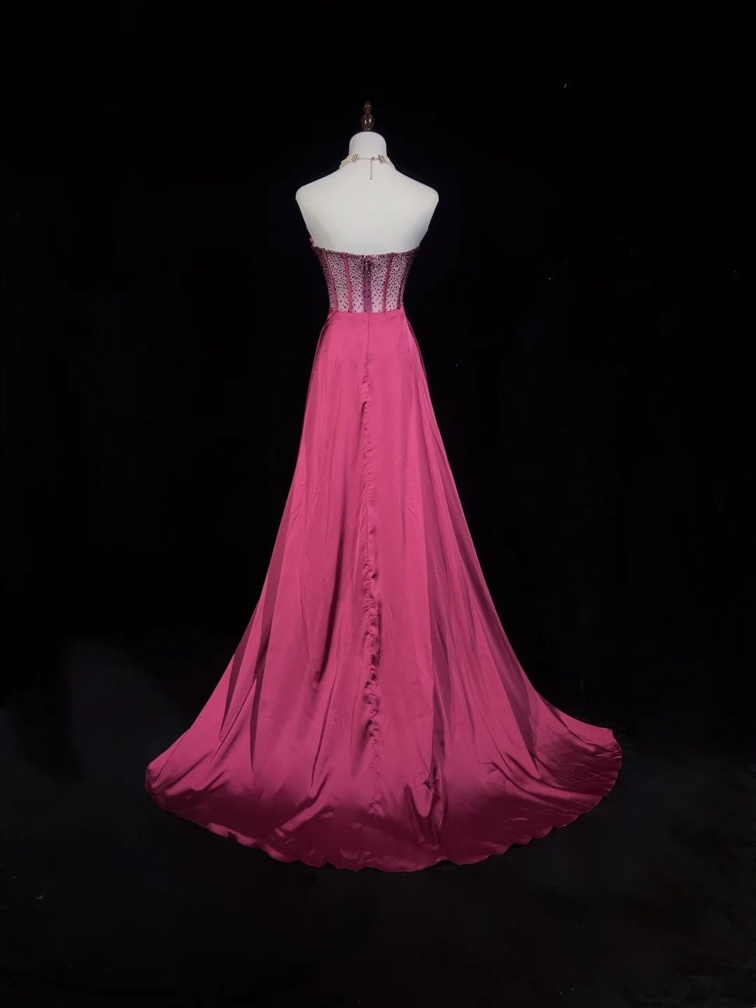 Vintage Prom Dresses A line Sweetheart Hot Pink Satin 70s With Beads Long Formal Gown N2530