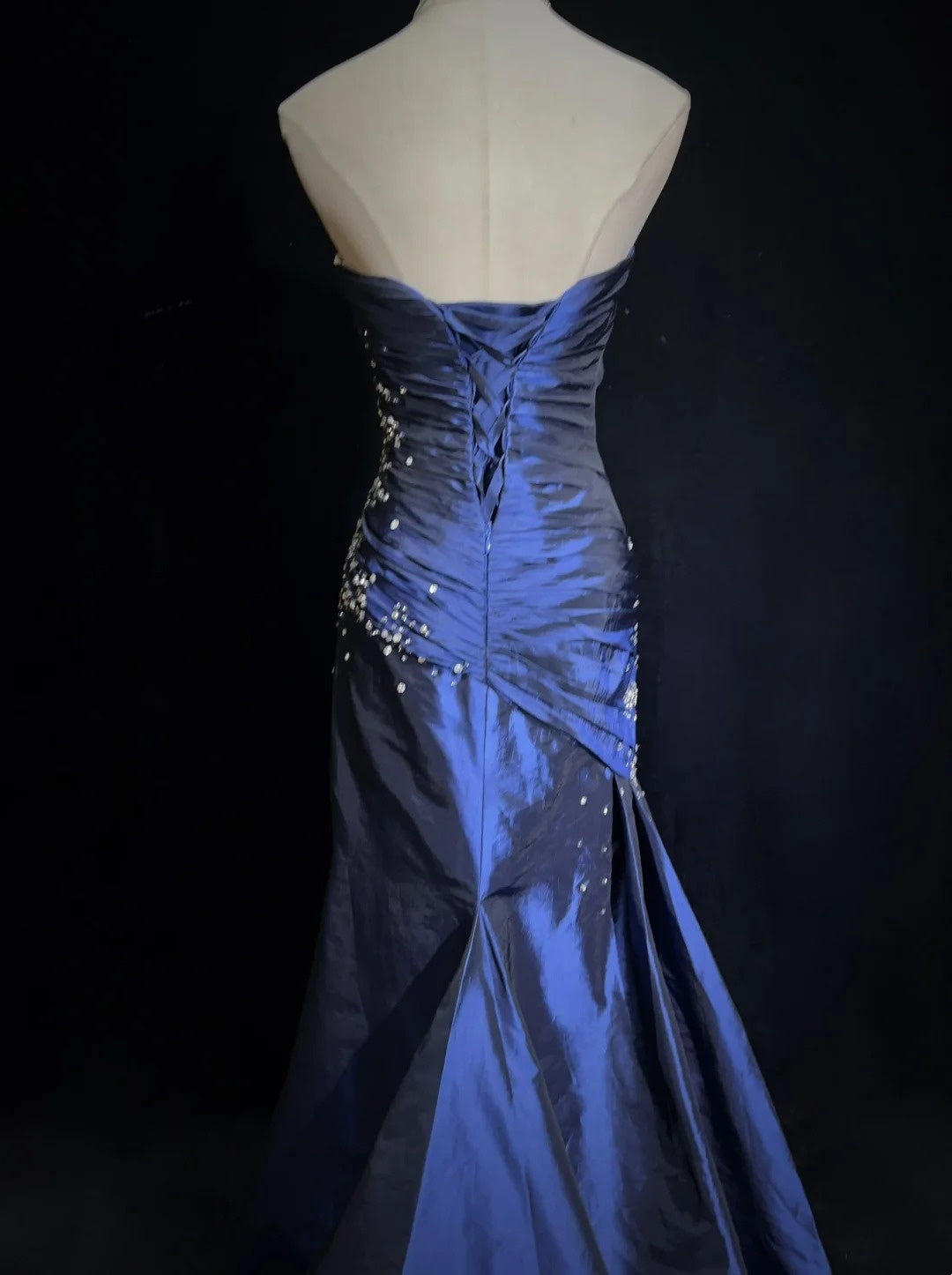 Vintage Abschlussballkleider 90er Jahre Meerjungfrau Sweetheart Marineblau Satin Lang Mit Perlen Abendoutfits N3135