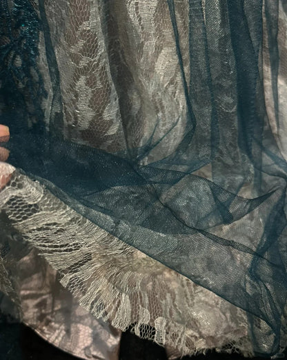 Inspiration Robes de bal vintage Sirène Dentelle Bleu Tulle Dentelle Années 80 avec Appliques Robes de soirée N3366