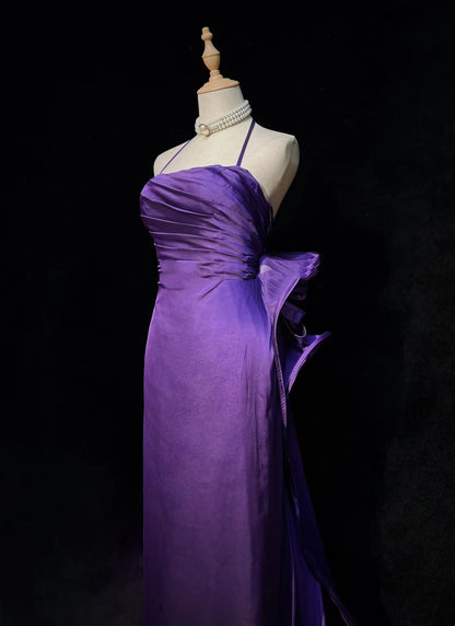 Vintage Prom Dresses Inspo Mermaid Halter Grape Satin Long 1990s With Beading Formal Gowns N3333