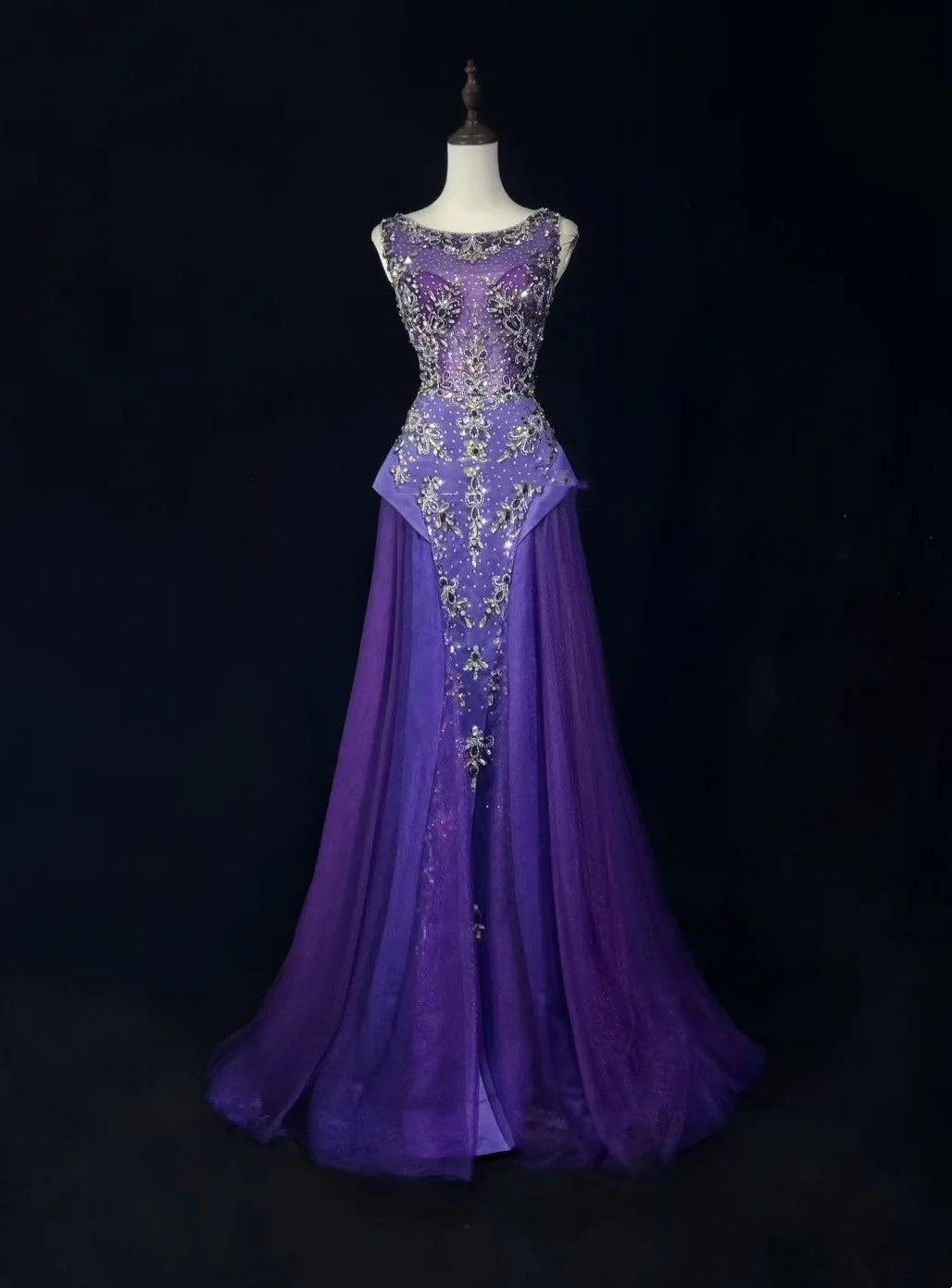 Vintage Prom Dresses 90s Mermaid Scoop Purple Tulle Long With Beading Evening Formal Outfits RB5145