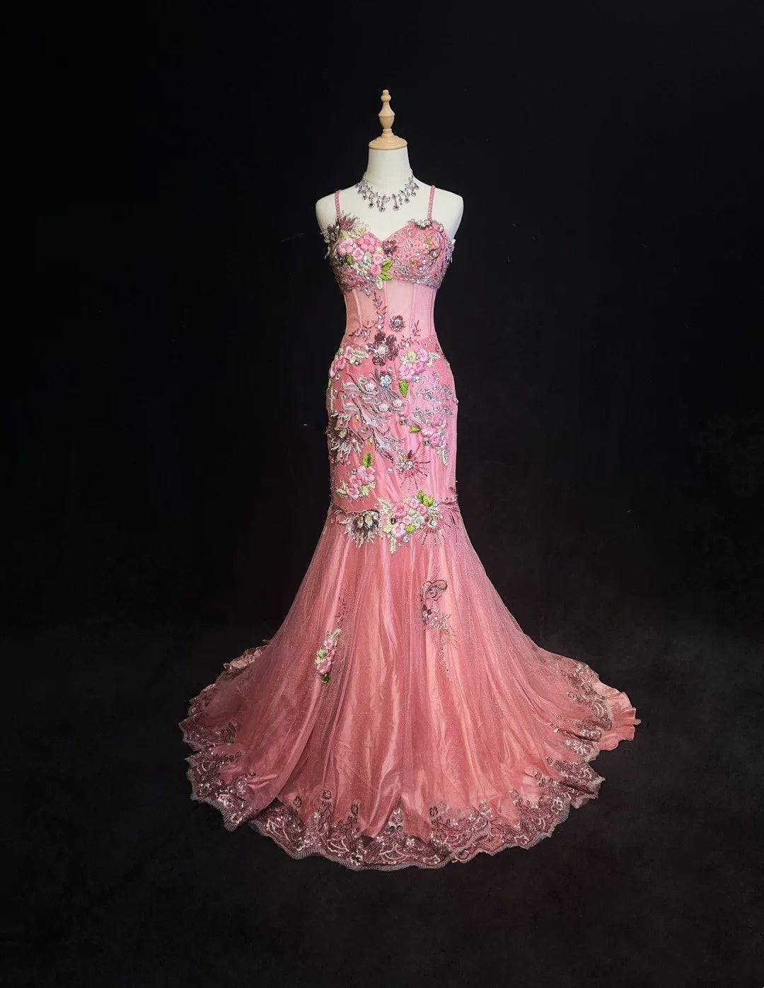 Vintage Prom Dresses Mermaid Spaghetti Strap Pink Lace With Beading 90s Long Formal Gown N2890