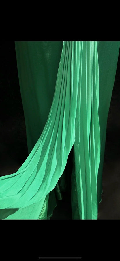 Vintage Prom Dresses Mermaid V Neck Green Chiffon With Ruffles Backless Long Formal Dress N2512