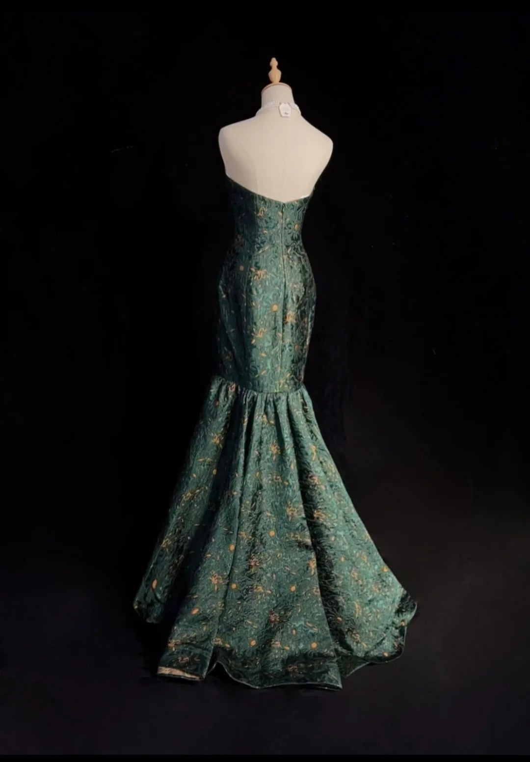 Robes de bal élégantes sirène bustier vert foncé longueur ras du sol dentelle satin robe de soirée N3707