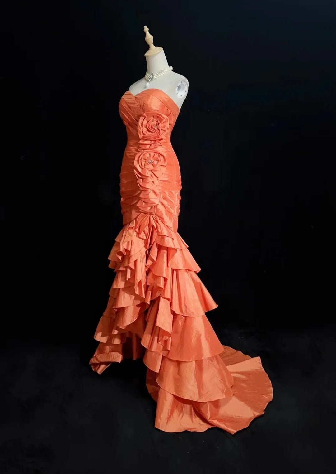 Vintage Prom Dresses Mermaid Sweetheart Orange Taffeta 2000s Party Evening Formal Gown RC1139