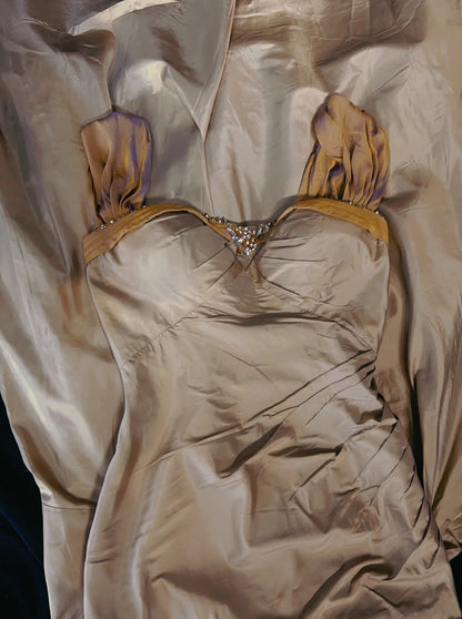 Robes de bal vintage Champagne Sirène Bustier Cœur Taffetas Robes de soirée longues N3859