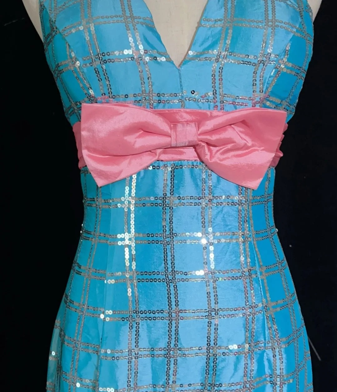 Robes de bal vintage sirène col en V, paillettes bleues, sans manches, robes de soirée longues années 80 N2866
