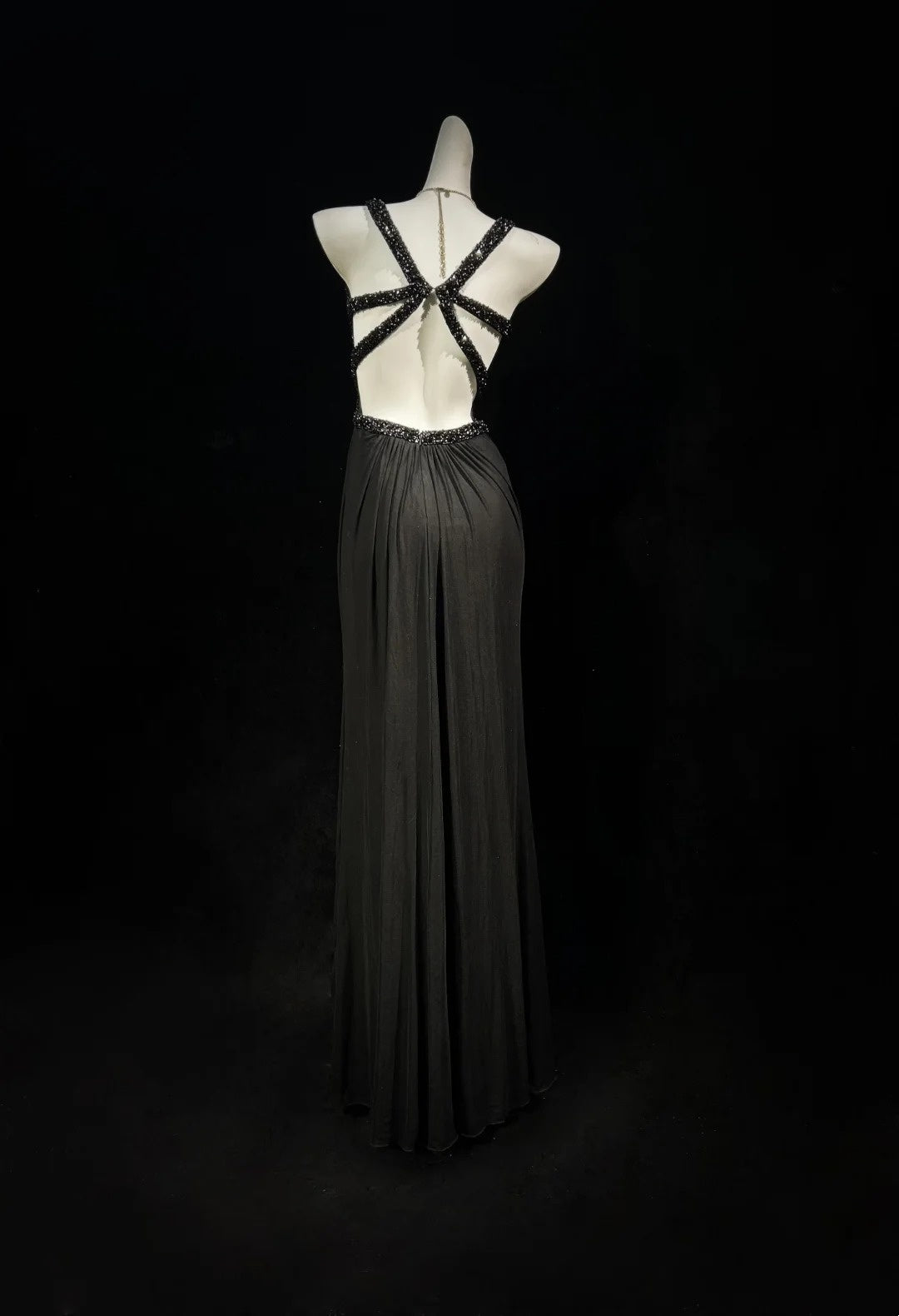 Vintage Prom Dresses 80s Mermaid Straps Black Tie Dress Backless Long With Beading Evening Formal Outfits RB5139