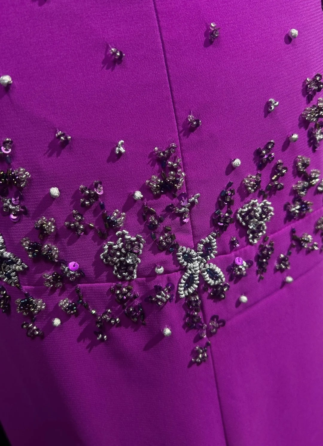 Vintage Prom Dresses A Line Spaghetti Strap Grape Chiffon With Beading Split Long Formal Dress N2456