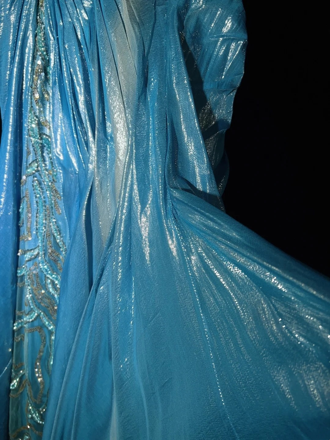 Inspiration robes de bal vintage sirène bretelles sequins bleus longues années 90 avec fleurs robes de soirée N3355