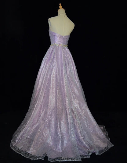 Prinzessin Abschlussballkleider Inspo Ballkleid Trägerlos Flieder Pailletten Lang Mit Perlen Bestickte Abendkleider N3393