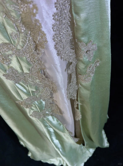 Robes de bal élégantes Inspo Sirène Bretelles Spaghetti Satin Vert Sauge Avec Dentelle Perles Pour Femmes Robe Formelle N3230