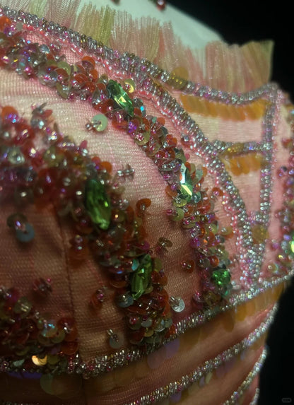 Glamouröses Ballkleid Meerjungfrau Sweetheart Rosa mit Perlen ärmelloses Abendkleid N2871