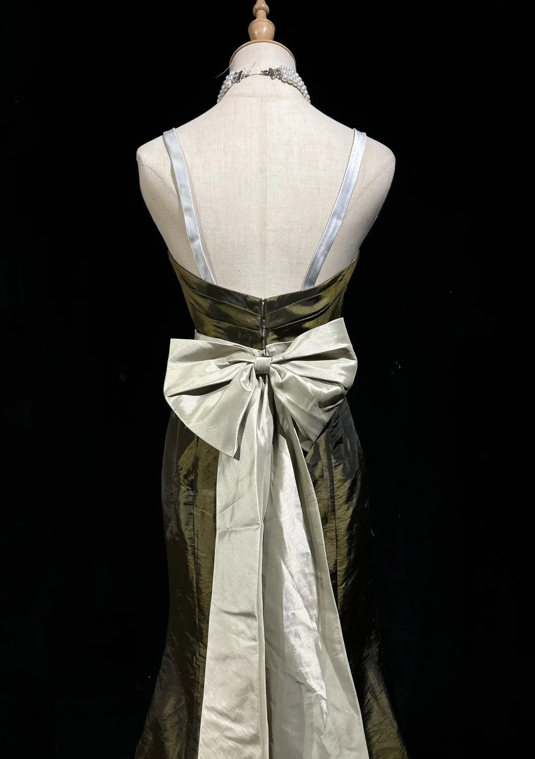 Vintage Prom Dresses Inspo Meerjungfrau Spaghettiträger Olivgrün Lang 1990er Mit Cape Formelle Kleider N3327